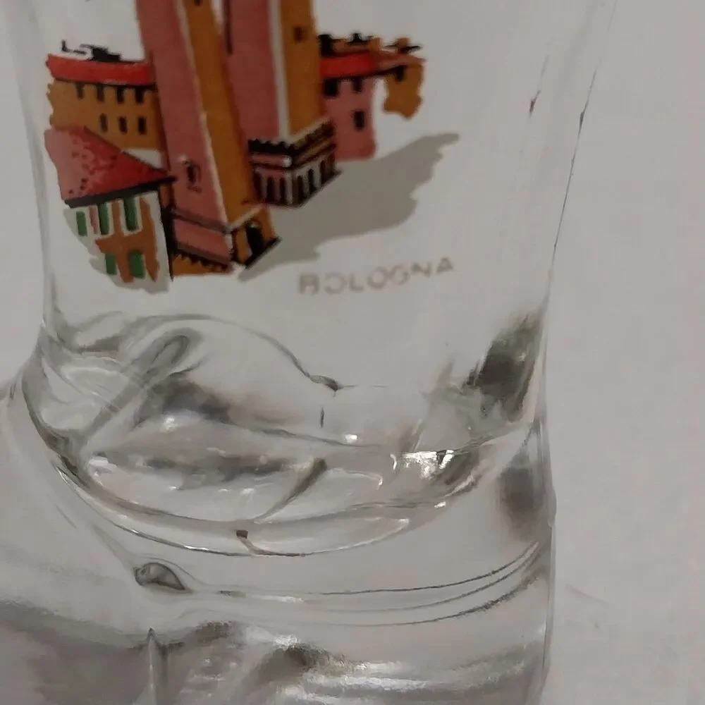 Vintage Italian Souvenir Boot Shot Glass 2 Towers Of Bologna #E44